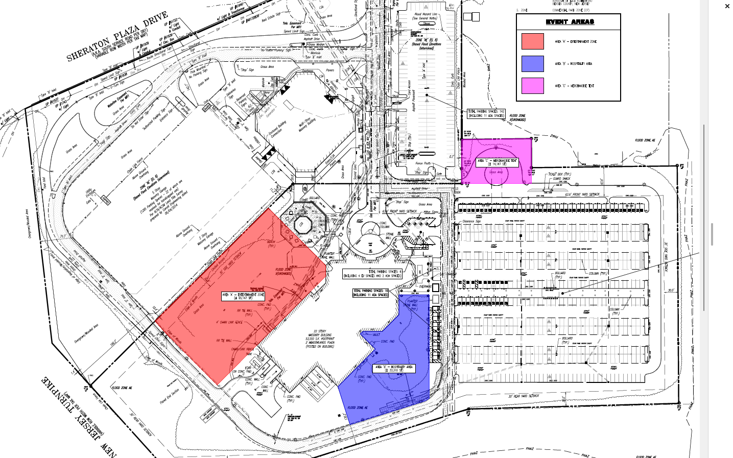 Site plan showing the exterior entertainment, hospitality, and merchandise areas
